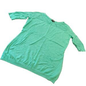Express Teal Knit Top Pointelle Detail Elbow Sleeve Sweater M Workwear Office